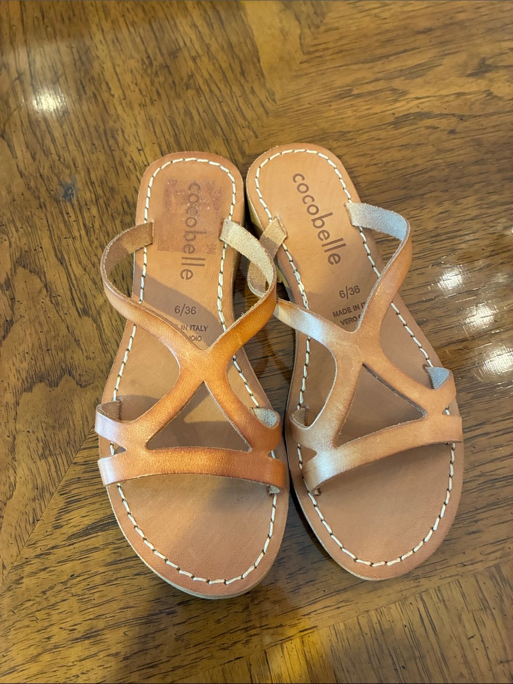Coco belle Women's Tan Leather Slide Sandals made in Italy